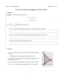 Lesson . Geometry and Algebra of “Corner Points”