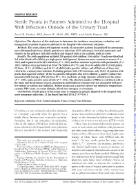 Sterile Pyuria in Patients Admitted to the Hospital with Infections Outside of the Urinary Tract