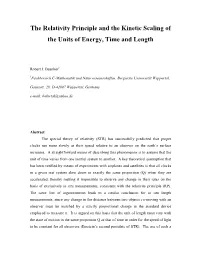 The Relativity Principle and the Kinetic Scaling Of