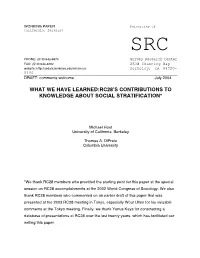 What We Have Learned:Rc28’S Contributions to Knowledge About Social Stratification*