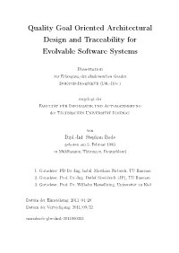 Quality Goal Oriented Architectural Design and Traceability for Evolvable Software Systems