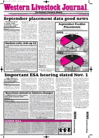 Important ESA Hearing Slated Nov. 1 — Judge Appears to Forest Service (USFS) and Feder- Tion of Habitat Deemed Necessary for Tiffs