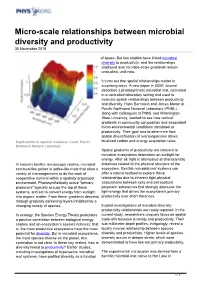 Micro-Scale Relationships Between Microbial Diversity and Productivity 30 November 2016