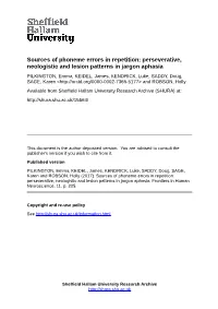 Sources of Phoneme Errors in Repetition: Perseverative, Neologistic, and Lesion Patterns in Jargon Aphasia
