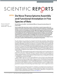 De Novo Transcriptome Assembly and Functional Annotation in Five Species of Bats Received: 2 October 2018 Diana D