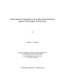 Observational Constraints on Air Quality and Greenhouse Gases in the Greater Toronto Area