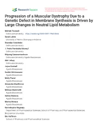 Progression of a Muscular Dystrophy Due to a Genetic Defect in Membrane Synthesis Is Driven by Large Changes in Neutral Lipid Metabolism