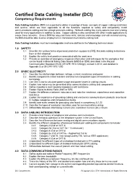 Certified Data Cabling Installer (DCI) Competency Requirements