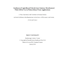 Synthesis of Lipid Based Polyols from 1-Butene Metathesized Palm Oil for Use in Polyurethane Foam Applications