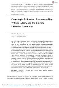 Cosmotopia Delineated: Rammohun Roy, William Adam, and the Calcutta Unitarian Committee