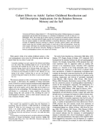 Culture Effects on Adults' Earliest Childhood Recollection and Self-Description: Implications for the Relation Between Memory and the Self