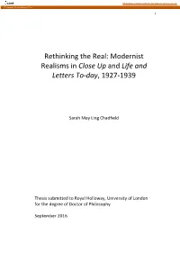 Modernist Realisms in Close up and Life and Letters To-Day, 1927-1939