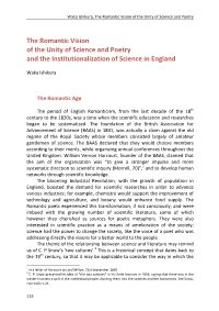 The Romantic Vision of the Unity of Science and Poetry and the Institutionalization of Science in England