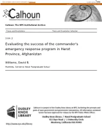 Evaluating the Success of the Commander's Emergency Response Program in Herat Province, Afghanistan