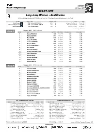 START LIST Long Jump Women - Qualification with Qualifying Standard of 6.70 (Q) Or at Least the 12 Best Performers (Q) Advance to the Final