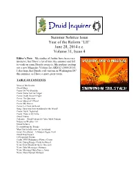 Summer Solstice Issue Year of the Reform “LII” June 28, 2014 C.E