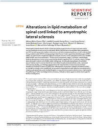 Alterations in Lipid Metabolism of Spinal Cord Linked to Amyotrophic