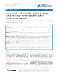 Heavy Metals Determination in Honey Samples Using Inductively Coupled