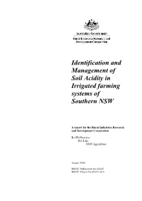 Identification and Management of Soil Acidity in Irrigated Farming Systems of Southern NSW