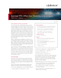 Specman Elite Offers Vast Flexibility to Developers Valens and Cadence