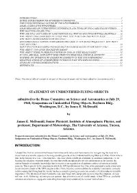 STATEMENT on UNIDENTIFIED FLYING OBJECTS Submitted to The
