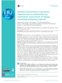 Systemic Biomarkers in Electronic Cigarette Users: Implications for Noninvasive Assessment of Vaping-Associated Pulmonary Injuries