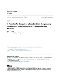 A Procedure for Computing Hydrocarbon Strain Energies Using Computational Group Equivalents, with Application to 66 Molecules
