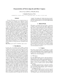 Characteristics of Text-To-Speech and Other Corpora