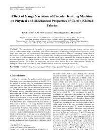 Circular Knitting, Machine Gauge, GSM, Shrinkage, Spirality, Physical and Mechanical Properties