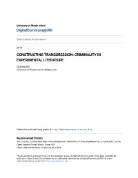 Constructing Transgression: Criminality in Experimental Literature