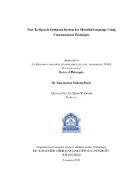 Text-To-Speech Synthesis System for Marathi Language Using Concatenation Technique