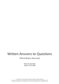 Written Answers to Questions Official Report (Hansard)