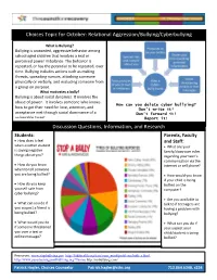 Choices Topic for October: Relational Aggression/Bullying/Cyberbullying