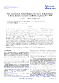 Homogeneous Photospheric Parameters and C Abundances in G and K Nearby Stars with and Without Planets�,��,�