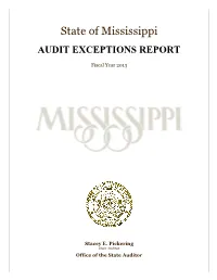 State of Mississippi AUDIT EXCEPTIONS REPORT
