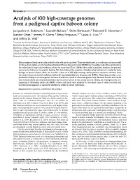 Analysis of 100 High-Coverage Genomes from a Pedigreed Captive Baboon Colony