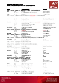 Calendar 2017/2018 Dates & Venues Are Provisional and Subject to Change