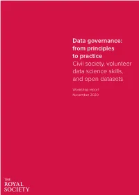 Data Governance: from Principles to Practice Civil Society, Volunteer Data Science Skills, and Open Datasets