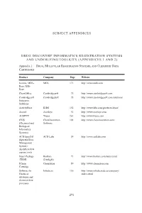 Drug Discovery Informatics Registration Systems and Underlying Toolkits (Appendices 1 and 2) 271 Subject Appendices