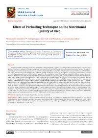 Effect of Parboiling Technique on the Nutritional Quality of Rice