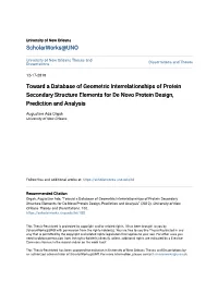Toward a Database of Geometric Interrelationships of Protein Secondary Structure Elements for De Novo Protein Design, Prediction and Analysis