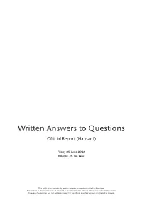 Written Answers to Questions Official Report (Hansard)