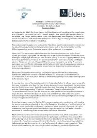 The Elders and the Carter Center Joint Convening with Diaspora Palestinians November 19, 2020, Via Zoom Summary Report
