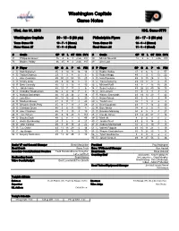 Washington Capitals Game Notes