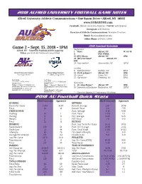 2018 Alfred University Football Game Notes