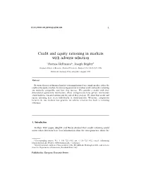 Credit and Equity Rationing in Markets with Adverse Selection