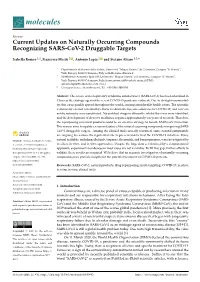 Current Updates on Naturally Occurring Compounds Recognizing SARS-Cov-2 Druggable Targets