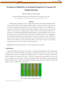 Evaluation of Infill Effect on Mechanical Properties of Consumer 3D Printing Materials