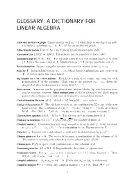 Glossary: a Dictionary for Linear Algebra