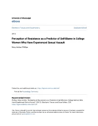 Perception of Resistance As a Predictor of Self-Blame in College Women Who Have Experienced Sexual Assault